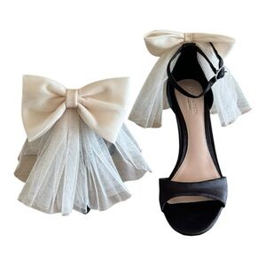 ANTONIO MELANI Born On 5th Elle Black Satin Tulle Bow Open Toe Heels Size 10